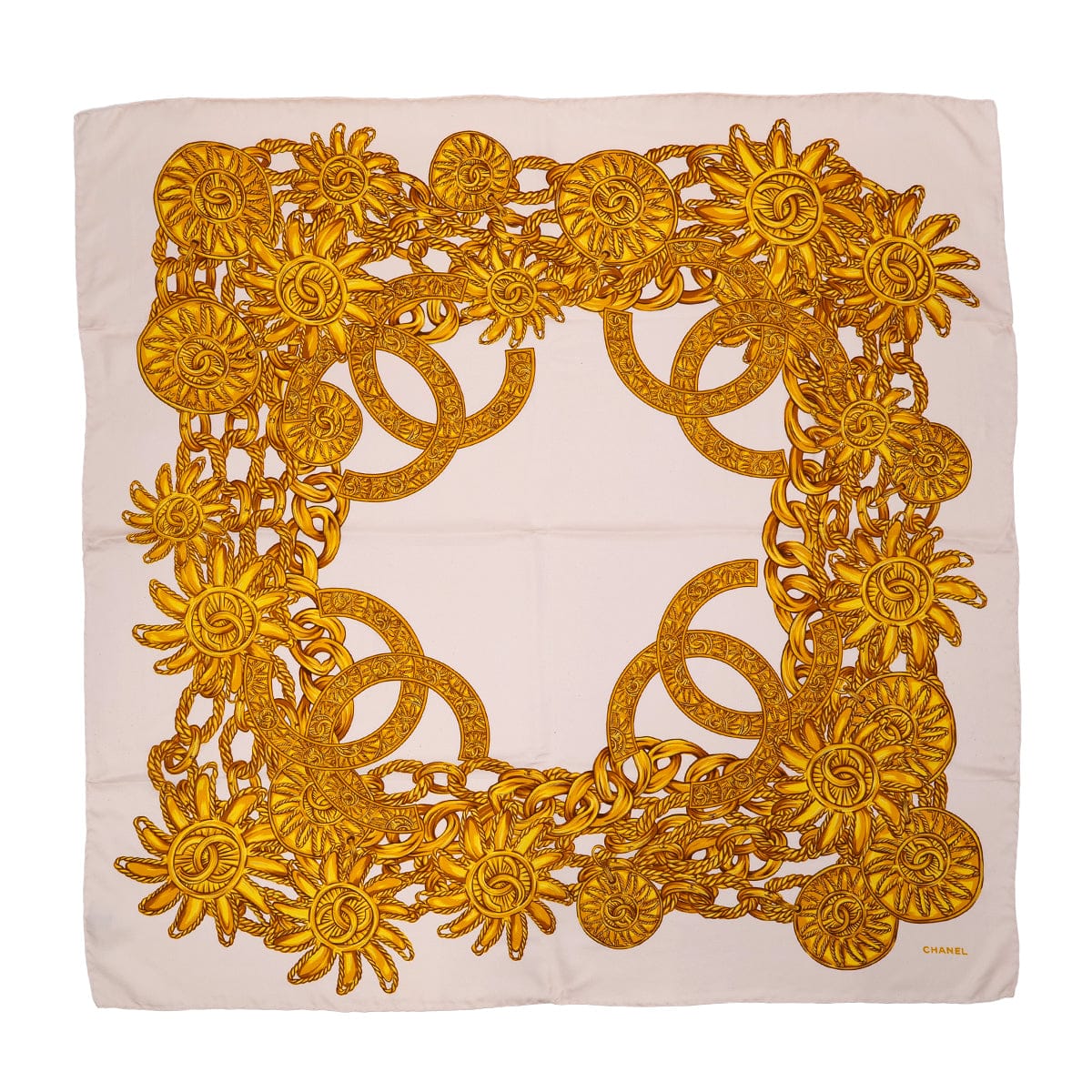 Luxury Promise Japan VINTAGE CHANEL COCOMARK FLOWER CHAIN PATTERN GOLD PINK SILK 90321080