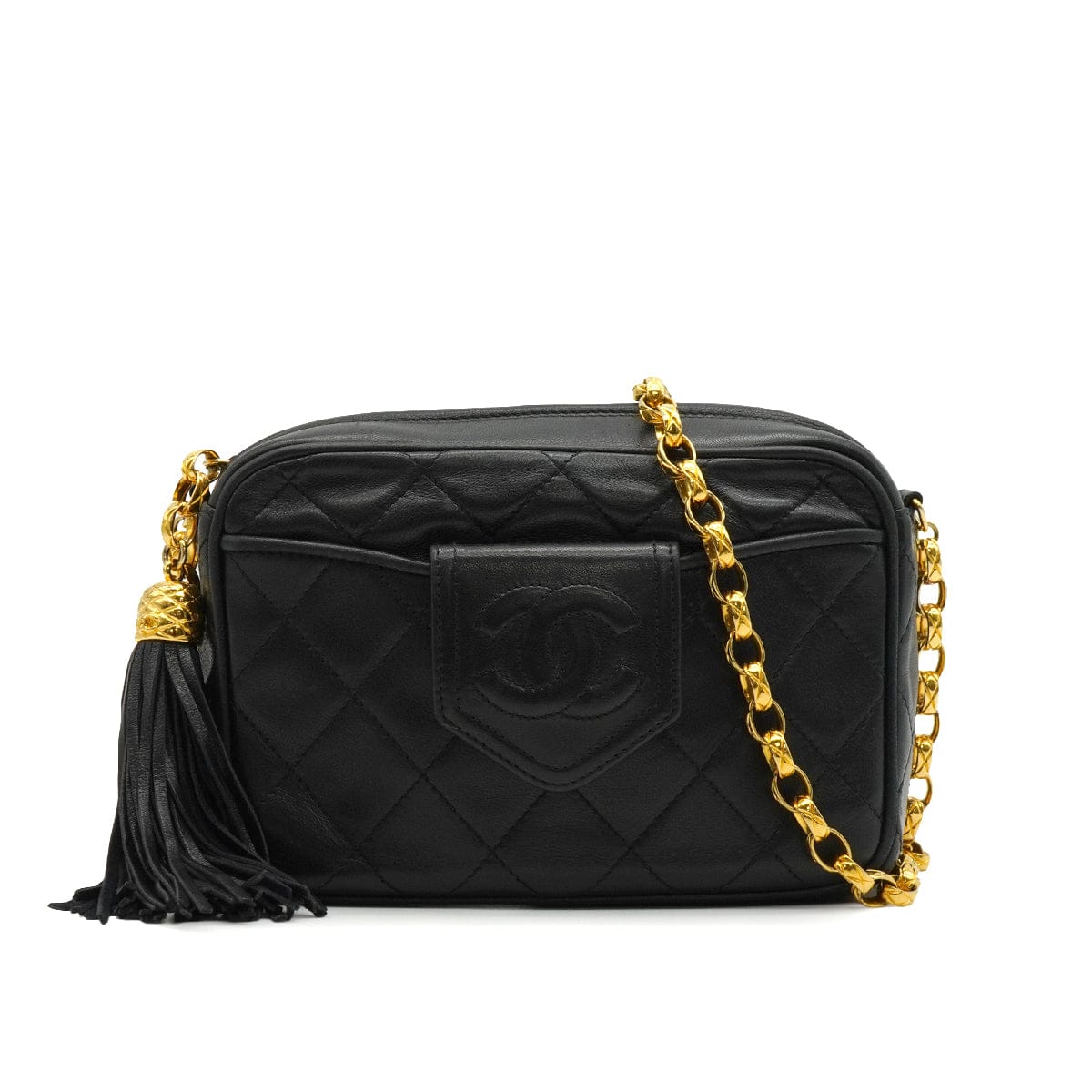 Luxury Promise Japan VINTAGE CHANEL COCOMARK FRINGE BIJOU CHAIN SHUOLDER BAG BLACK LAMB SKIN GOLD HARDWARE 90344444