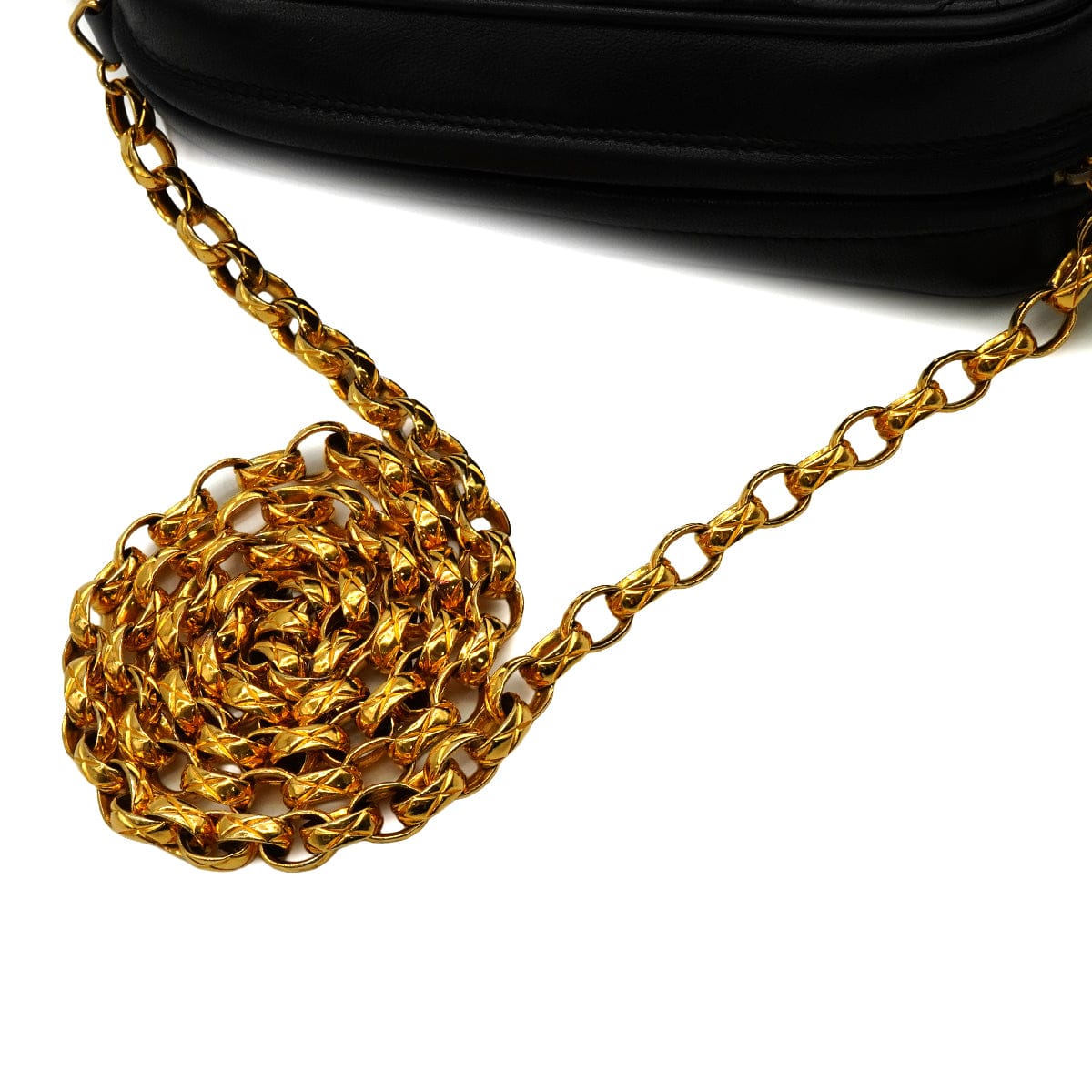 Luxury Promise Japan VINTAGE CHANEL COCOMARK FRINGE BIJOU CHAIN SHUOLDER BAG BLACK LAMB SKIN GOLD HARDWARE 90344444