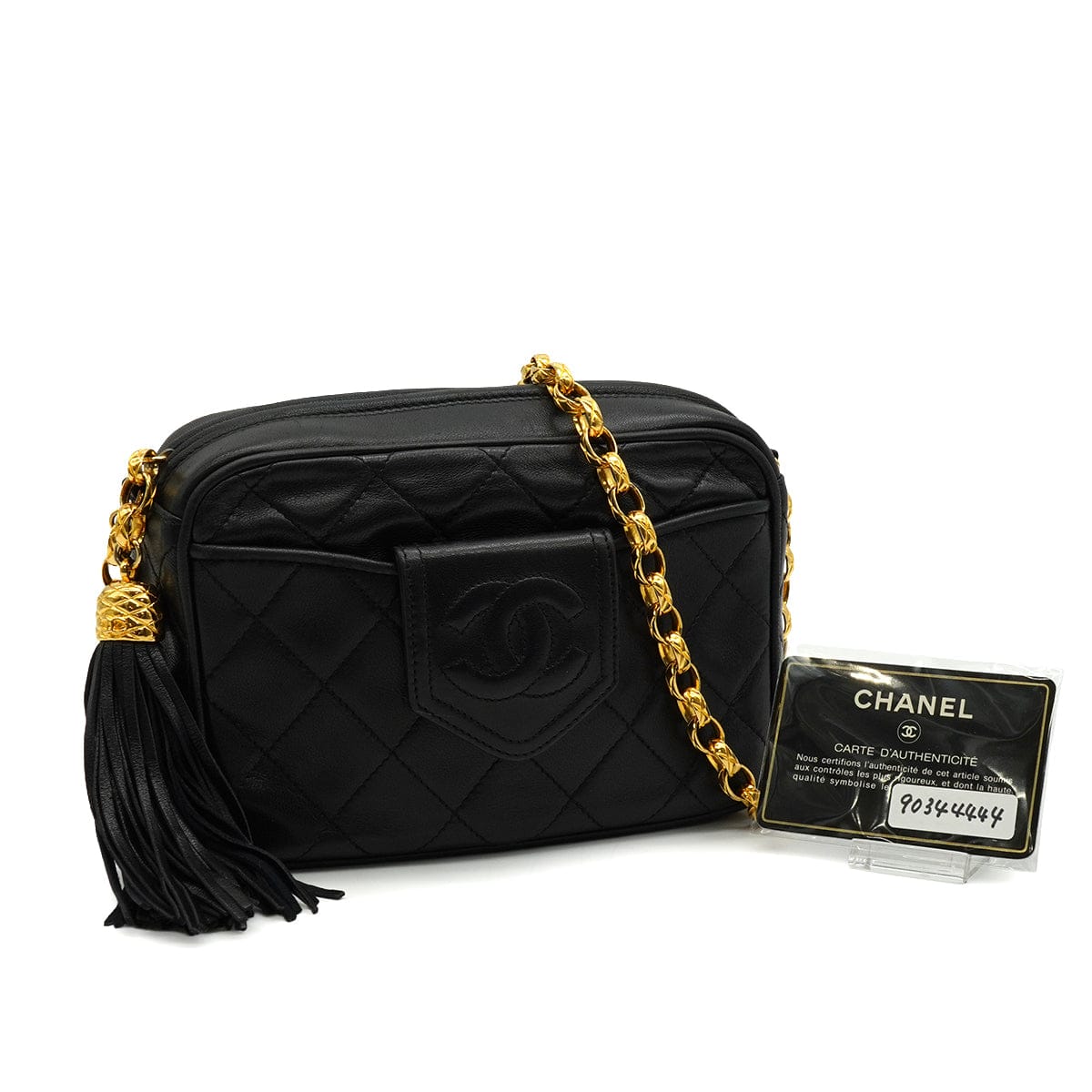 Luxury Promise Japan VINTAGE CHANEL COCOMARK FRINGE BIJOU CHAIN SHUOLDER BAG BLACK LAMB SKIN GOLD HARDWARE 90344444