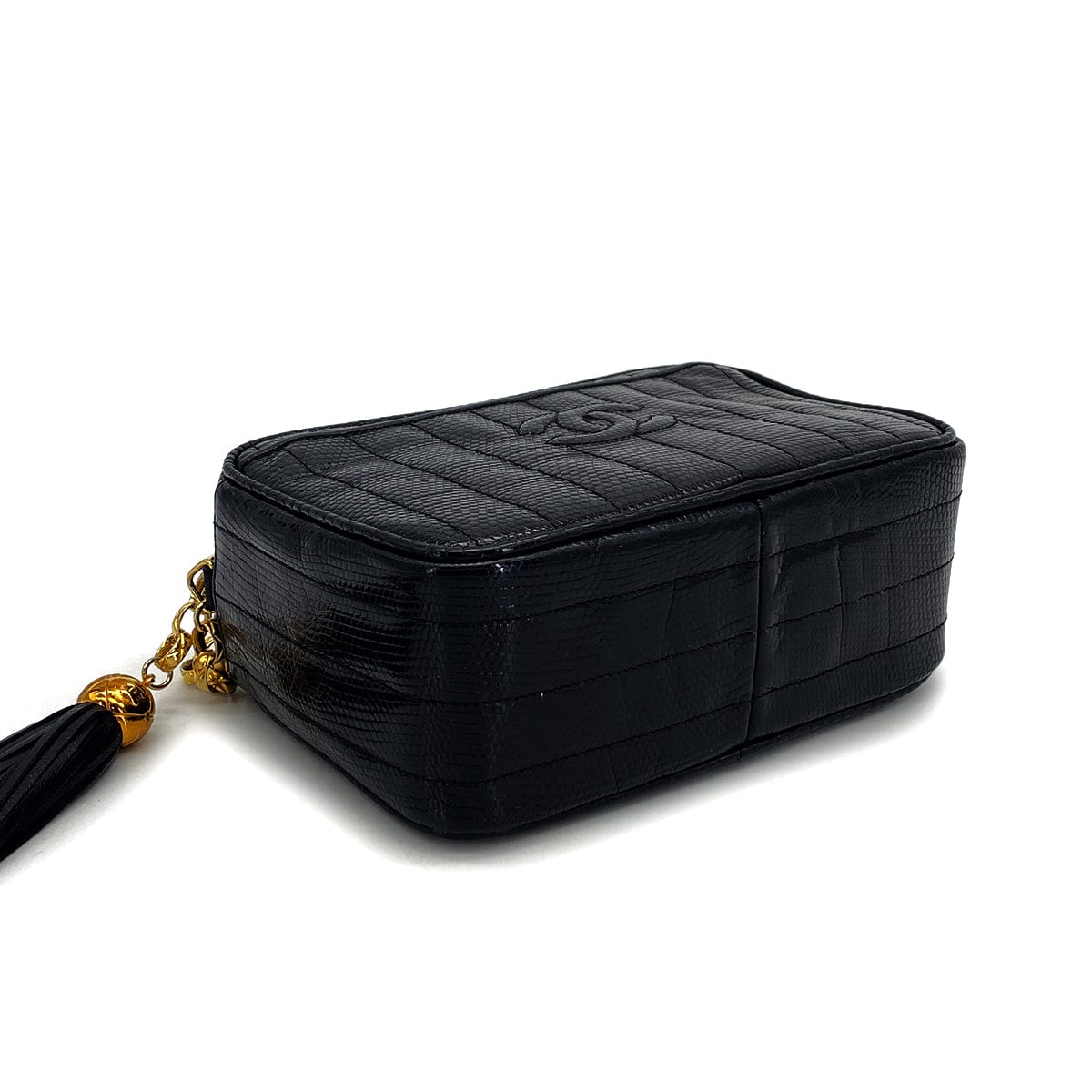 Luxury Promise Japan VINTAGE CHANEL COCOMARK FRINGE BIJOU CHAIN SHUOLDER BAG BLACK LIZARD GOLD HARDWARE 90324831