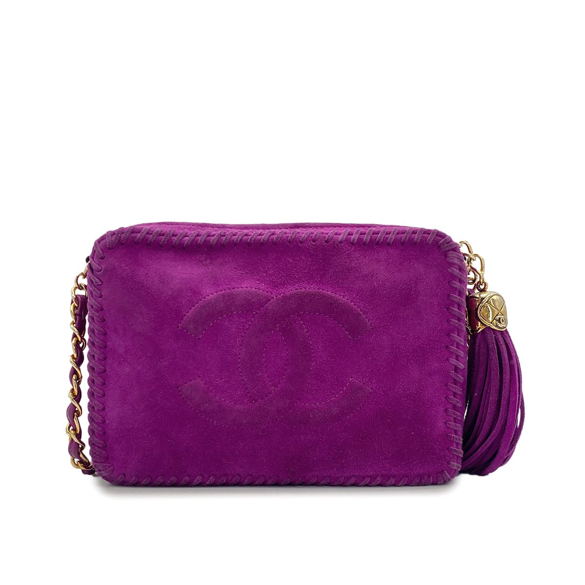 Luxury Promise Japan VINTAGE CHANEL COCOMARK FRINGE CHAIN SHUOLDER BAG PURPLE SUEDE GOLD HARDWARE 90327394