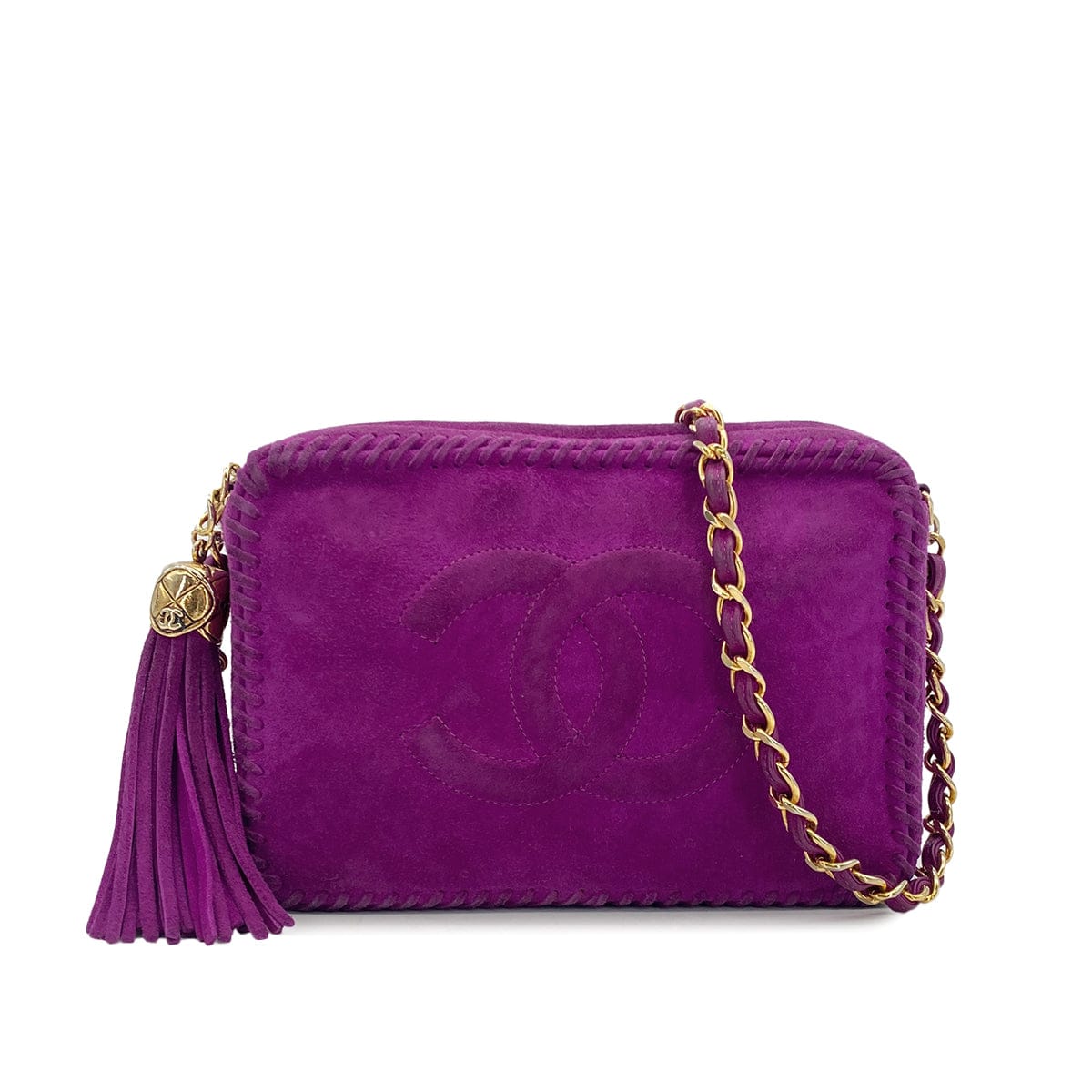 Luxury Promise Japan VINTAGE CHANEL COCOMARK FRINGE CHAIN SHUOLDER BAG PURPLE SUEDE GOLD HARDWARE 90327394