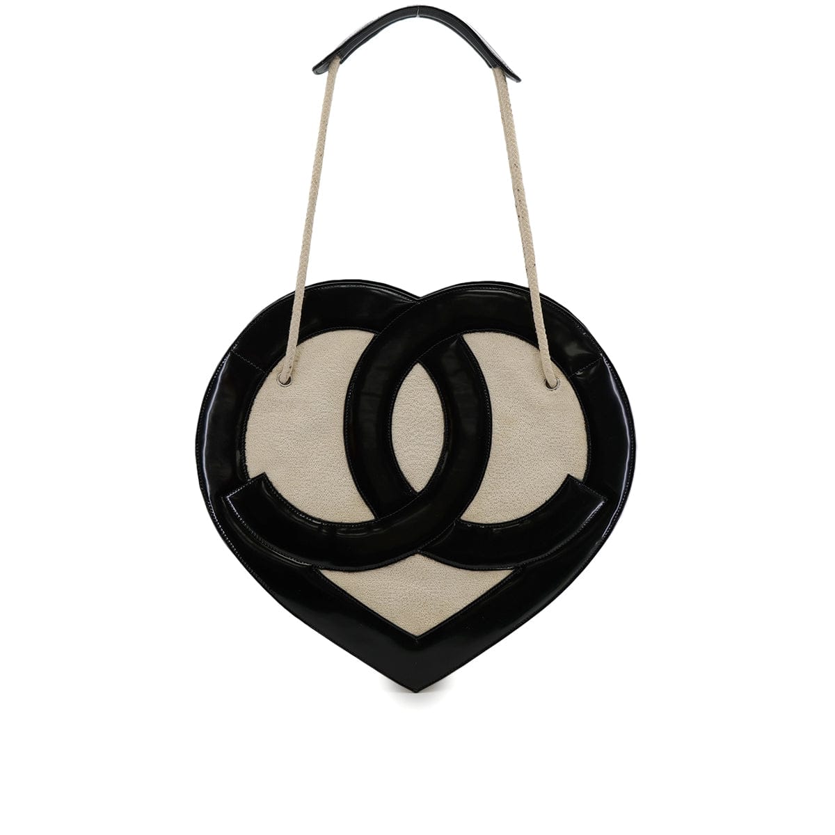 luxury promise japan VINTAGE CHANEL COCOMARK HEART TOTE BAG BLACK WHITE ENAMEL PILE 90313412