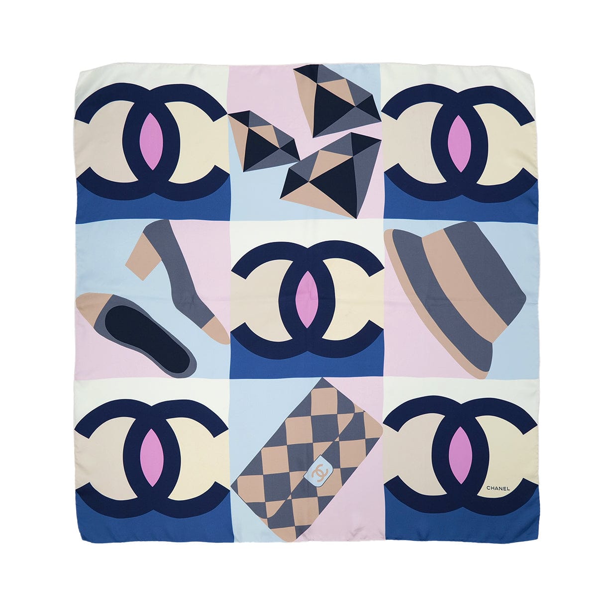 Luxury Promise Japan VINTAGE CHANEL COCOMARK ICON PATTERN SCARF MULTICOLOR SILK 90324786