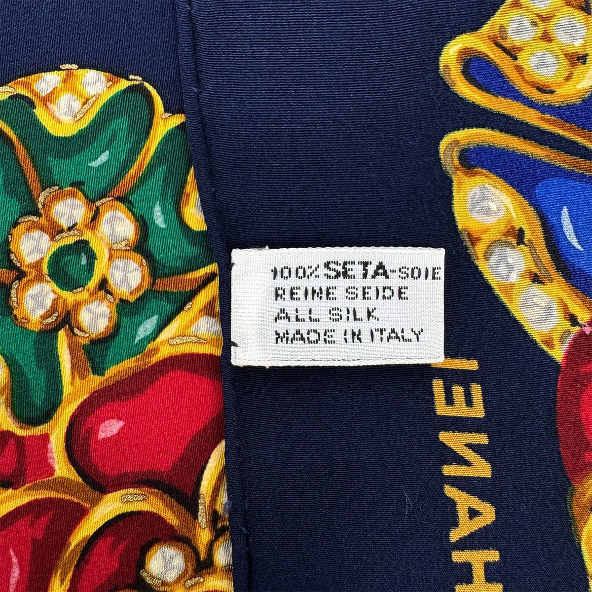 Luxury Promise Japan VINTAGE CHANEL COCOMARK JEWELRY PATTERN SCARF NAVY SILK 90324781