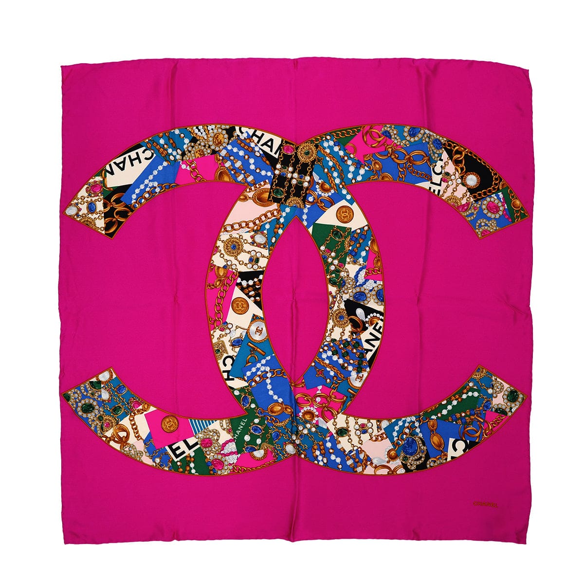 Luxury Promise Japan VINTAGE CHANEL COCOMARK JEWELRY PATTERN SCARF PINK MULTICOLOR SILK 90321182