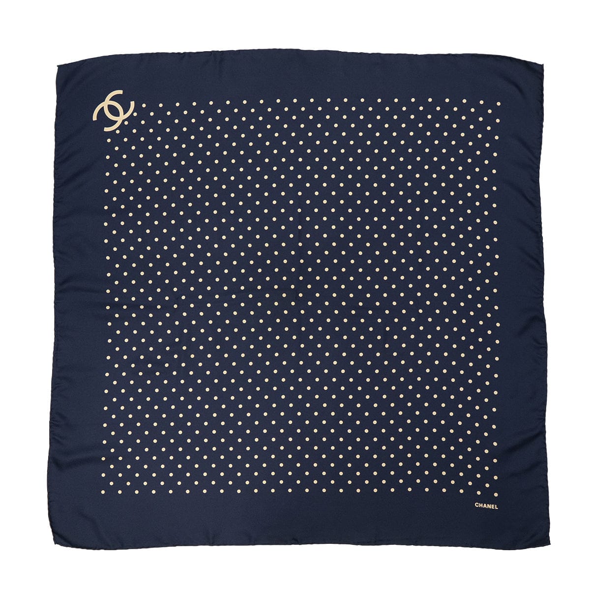 Luxury promise Japan VINTAGE CHANEL COCOMARK LOGO DOT PATTERN SCARF NAVY SILK 90325813