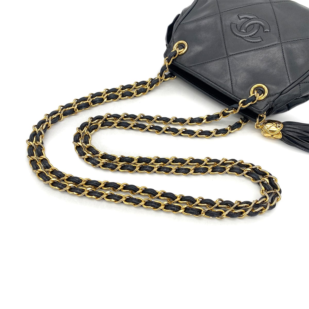 Luxury Promise Japan VINTAGE CHANEL COCOMARK MATELASSE FRINGE CHAIN SHOULDER BAG BLAK LAMB SKIN GOLD HARDWARE 90324108