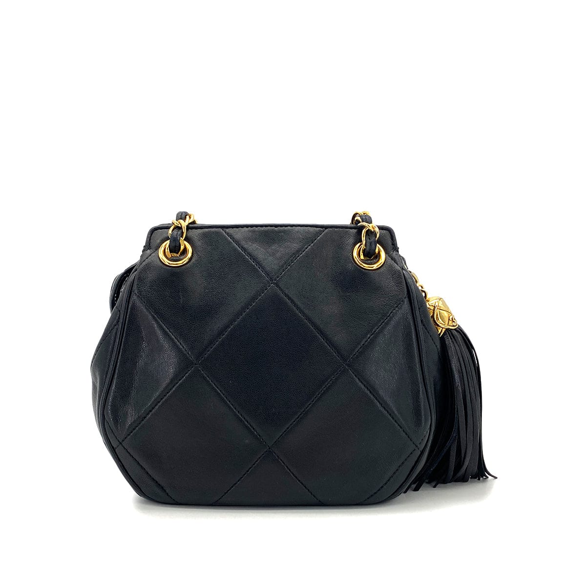 Luxury Promise Japan VINTAGE CHANEL COCOMARK MATELASSE FRINGE CHAIN SHOULDER BAG BLAK LAMB SKIN GOLD HARDWARE 90324108