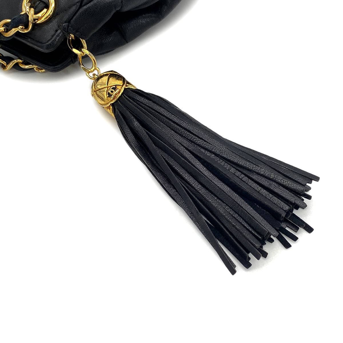 Luxury Promise Japan VINTAGE CHANEL COCOMARK MATELASSE FRINGE CHAIN SHOULDER BAG BLAK LAMB SKIN GOLD HARDWARE 90324108