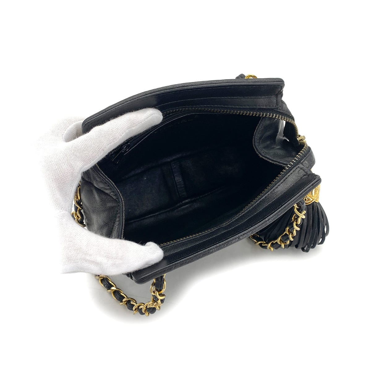 Luxury Promise Japan VINTAGE CHANEL COCOMARK MATELASSE FRINGE CHAIN SHOULDER BAG BLAK LAMB SKIN GOLD HARDWARE 90324108