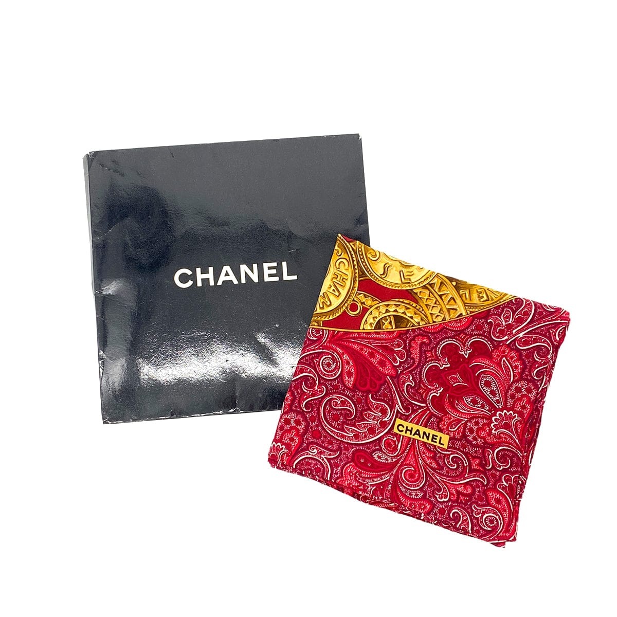 Luxury Promise Japan VINTAGE CHANEL COCOMARK PAISLEY PATTERN SCARF RED GOLD SILK 90323120