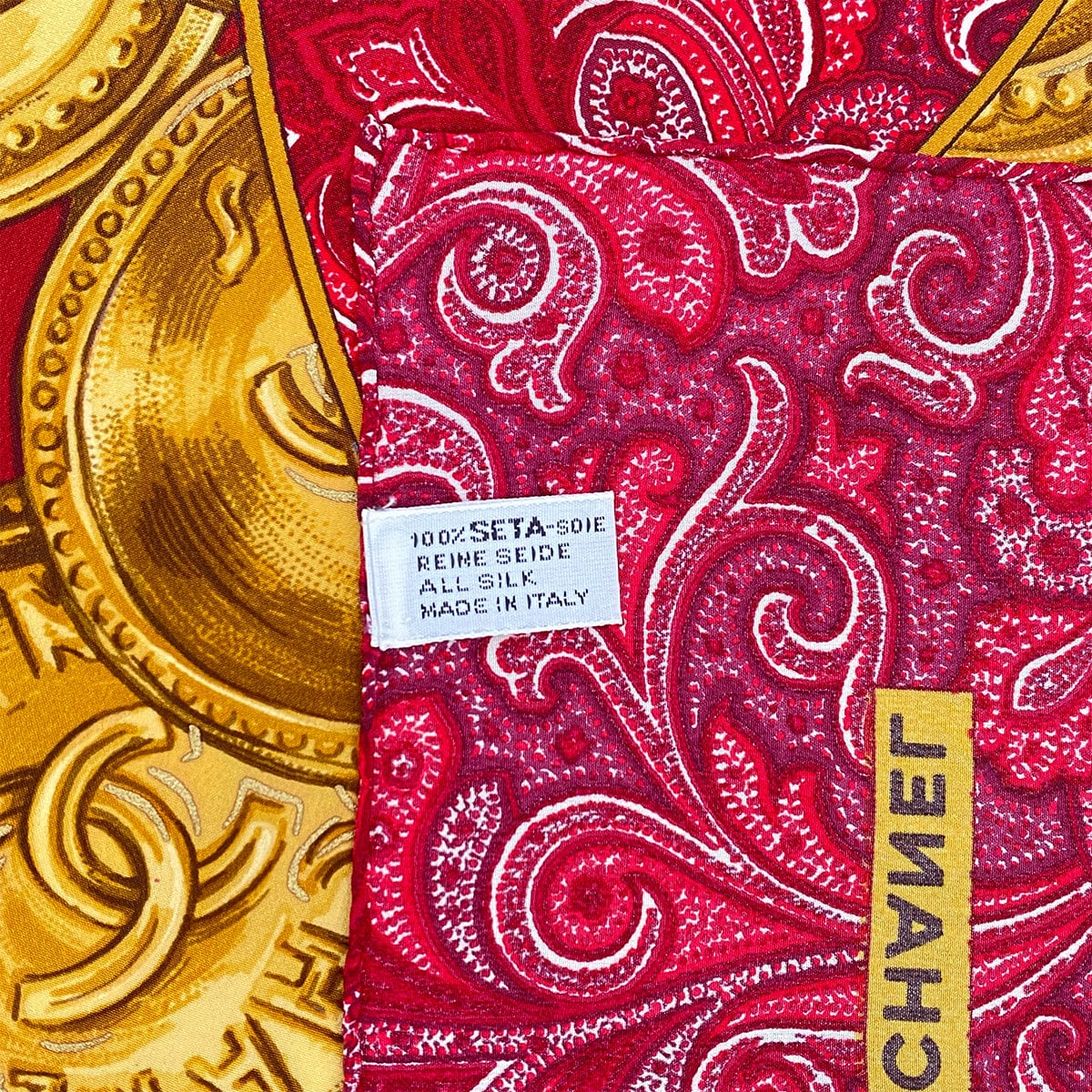 Luxury Promise Japan VINTAGE CHANEL COCOMARK PAISLEY PATTERN SCARF RED GOLD SILK 90323120