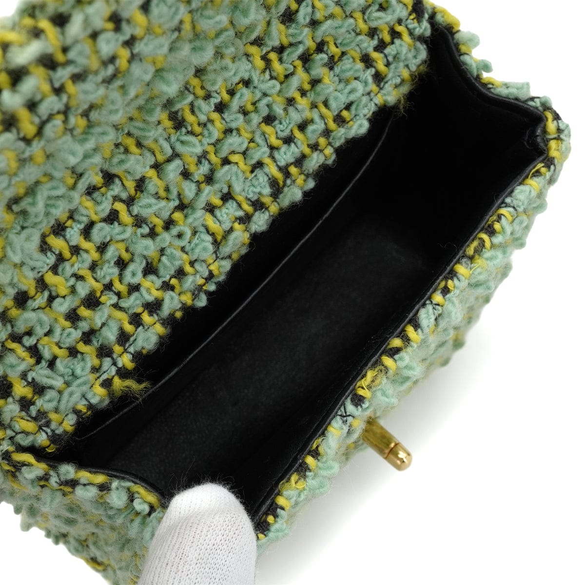 Luxury Promise Japan VINTAGE  CHANEL COCOMARK PARENT-CHILD HAND BAG GREEN TWEED GOLD HARDWARE 90344362