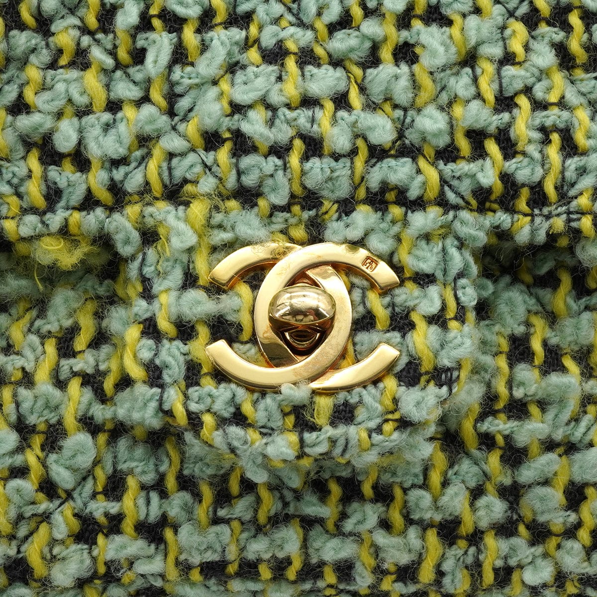 Luxury Promise Japan VINTAGE  CHANEL COCOMARK PARENT-CHILD HAND BAG GREEN TWEED GOLD HARDWARE 90344362