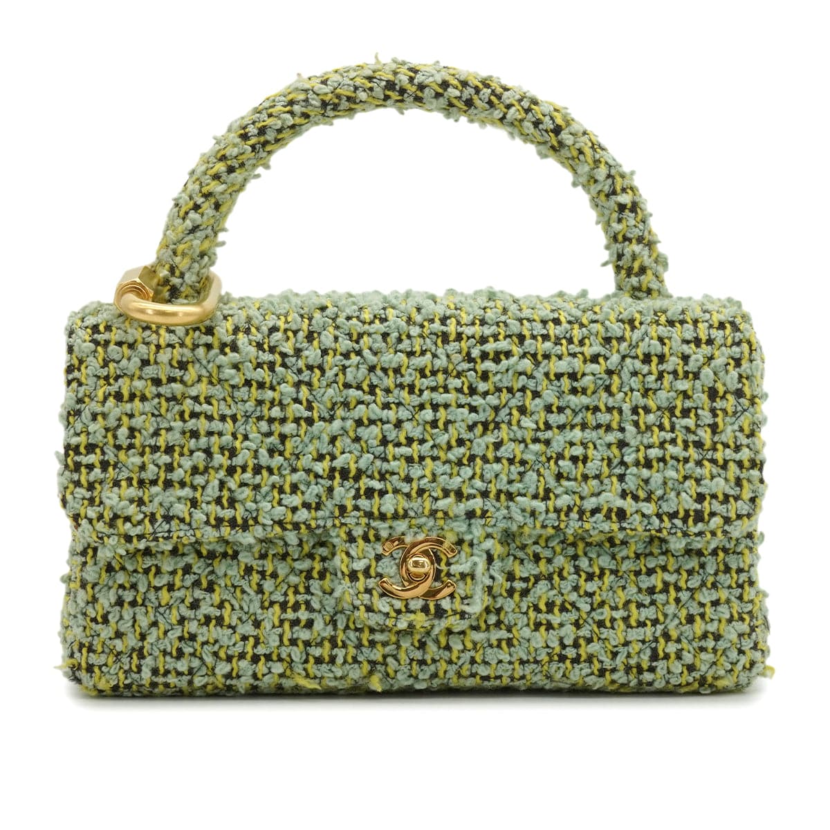 Luxury Promise Japan VINTAGE  CHANEL COCOMARK PARENT-CHILD HAND BAG GREEN TWEED GOLD HARDWARE 90344362