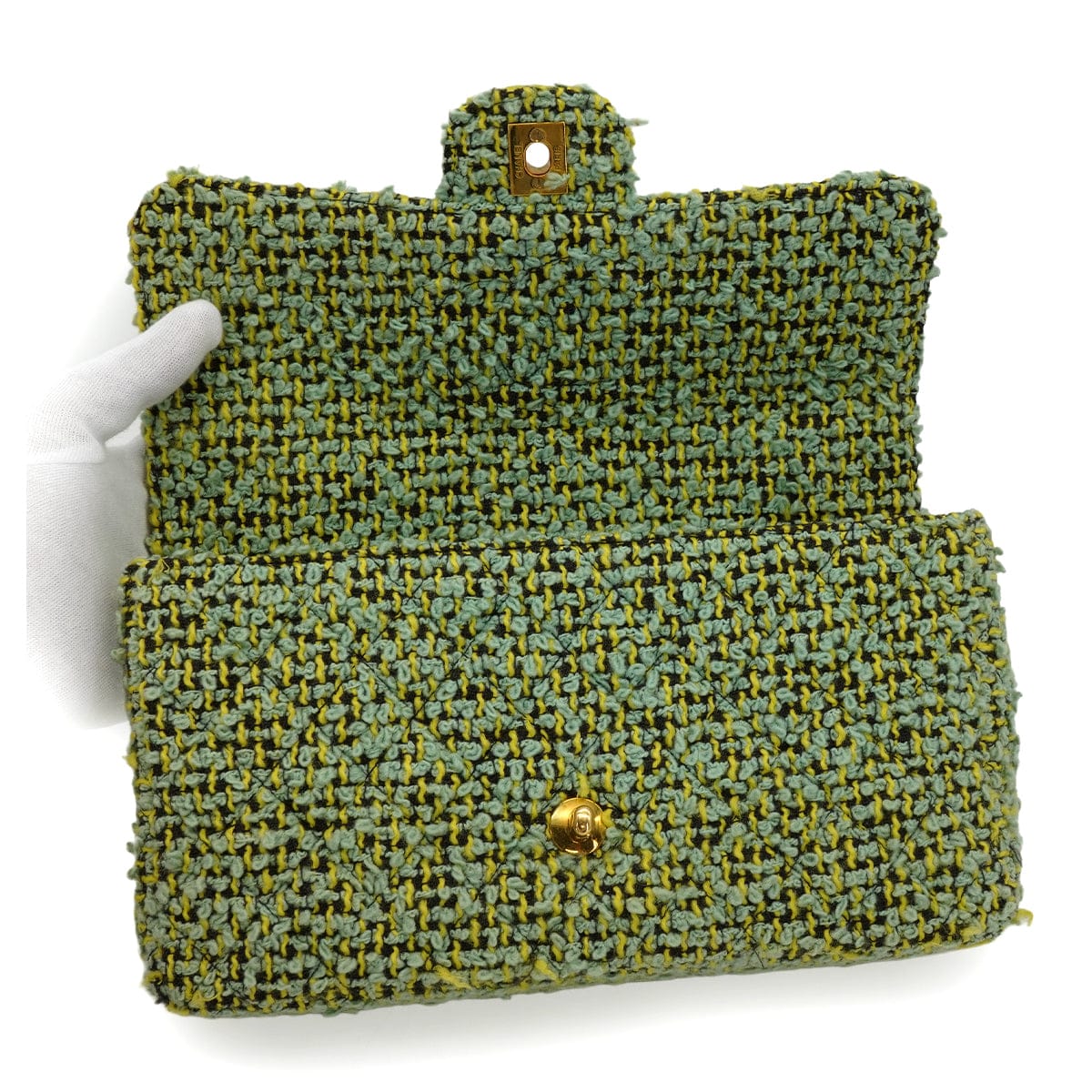 Luxury Promise Japan VINTAGE  CHANEL COCOMARK PARENT-CHILD HAND BAG GREEN TWEED GOLD HARDWARE 90344362