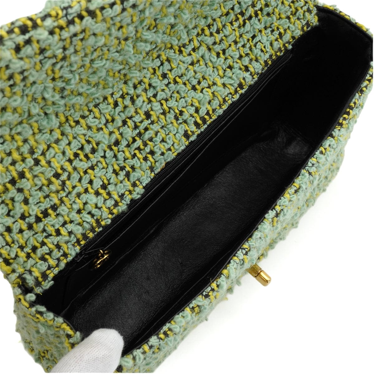 Luxury Promise Japan VINTAGE  CHANEL COCOMARK PARENT-CHILD HAND BAG GREEN TWEED GOLD HARDWARE 90344362