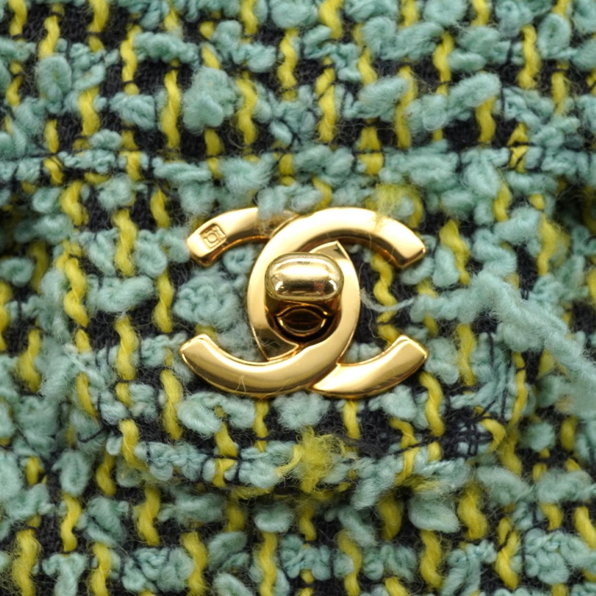 Luxury Promise Japan VINTAGE  CHANEL COCOMARK PARENT-CHILD HAND BAG GREEN TWEED GOLD HARDWARE 90344362