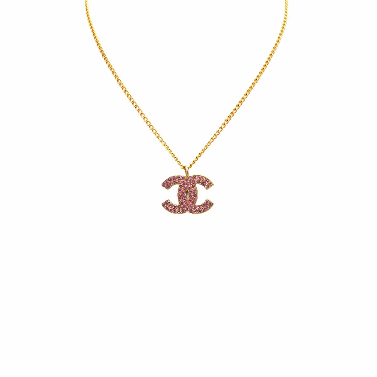 Luxury Promise Japan VINTAGE CHANEL COCOMARK PINK RHINESTONE NECKLACE GOLD ACCESSORY 00A 90345094