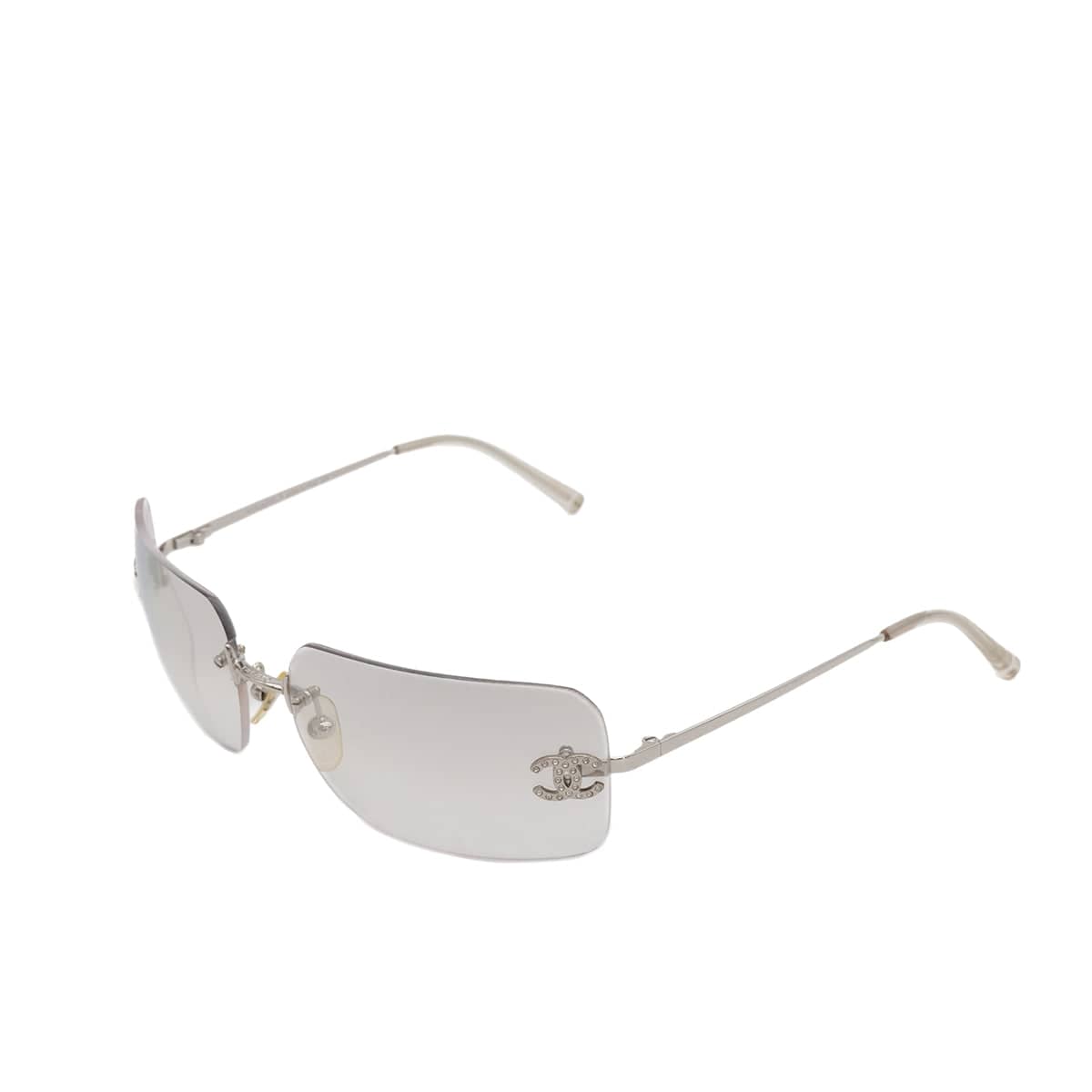 Luxury Promise Japan VINTAGE CHANEL COCOMARK RHINESTONE RIMLESS SUNGLASSES SILVER EYEWEAR 90323173