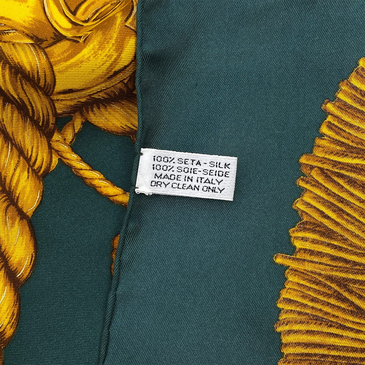 Luxury Promise Japan VINTAGE CHANEL COCOMARK ROPE PATTERN SCARF GREEN GOLD SILK 90323124