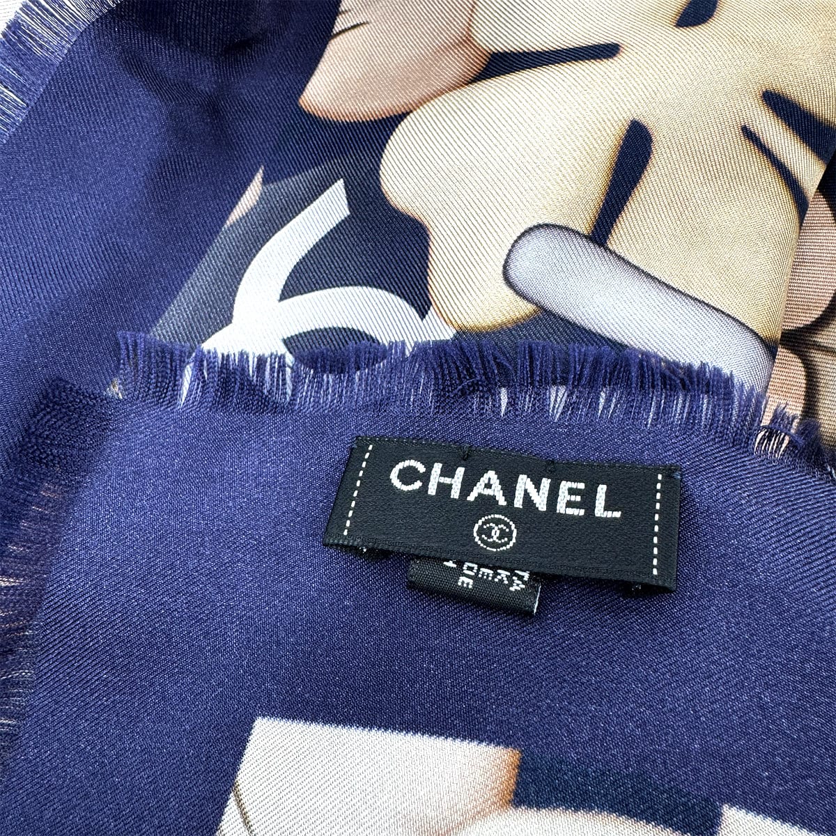 Luxury Promise Japan VINTAGE CHANEL COCOMARK SCALF CHOUPETTE CAT PRINT NAVY SILK 90321071