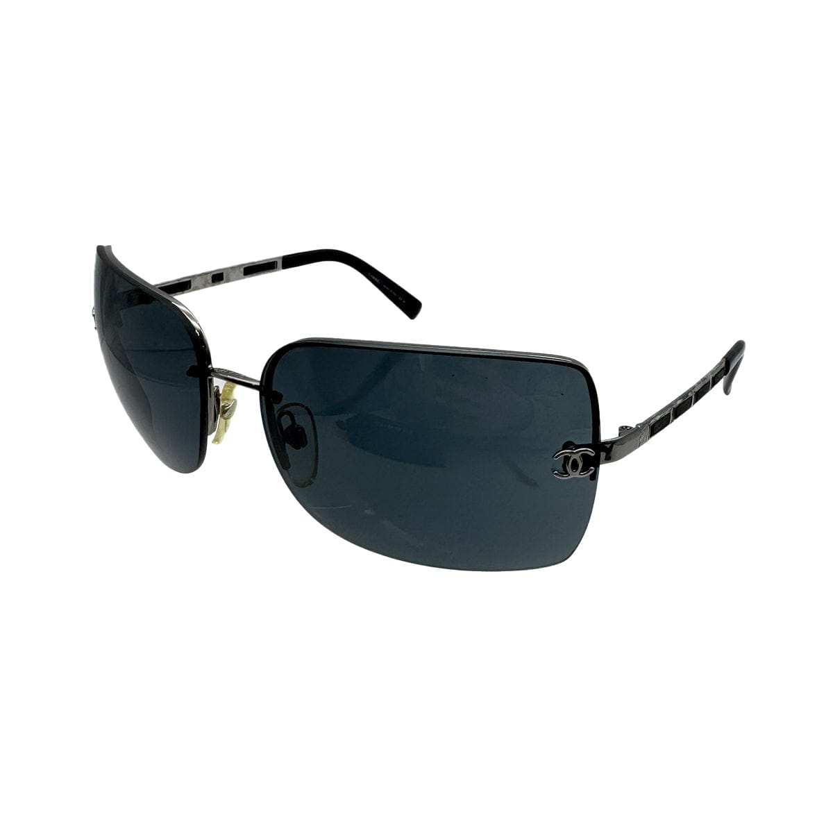 Luxury Promise Japan VINTAGE CHANEL COCOMARK SUNGLASSES BLACK SILVER EYEWEAR 90320172
