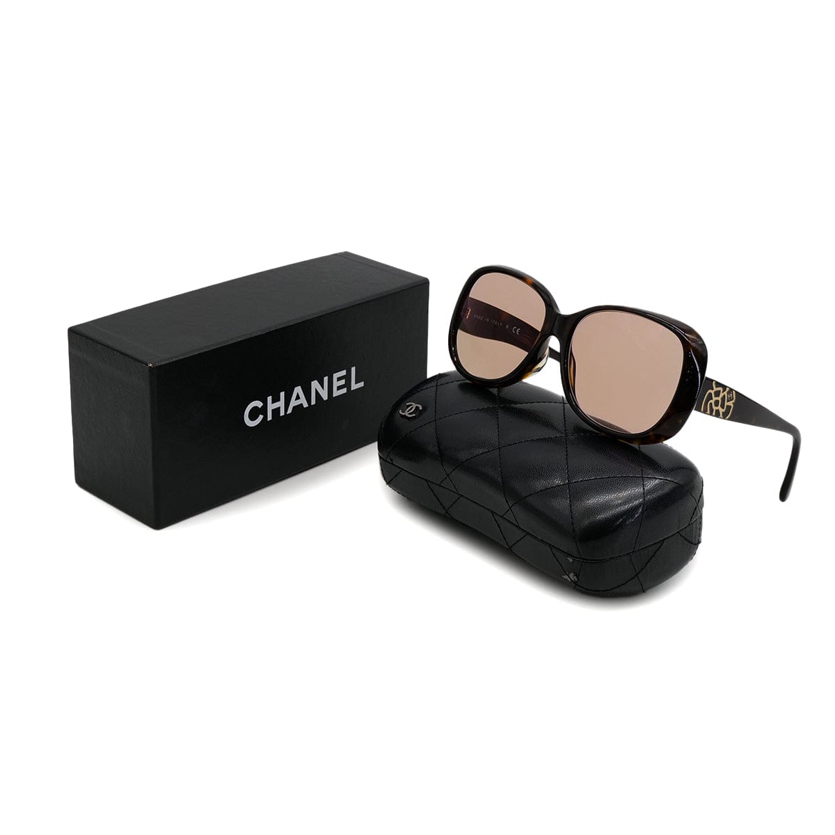 Luxury Promise Japan VINTAGE CHANEL COCOMARK SUNGLASSES CAMELLIA TORTOISESHELL PATTERN BROWN EYEWEAR 90321109