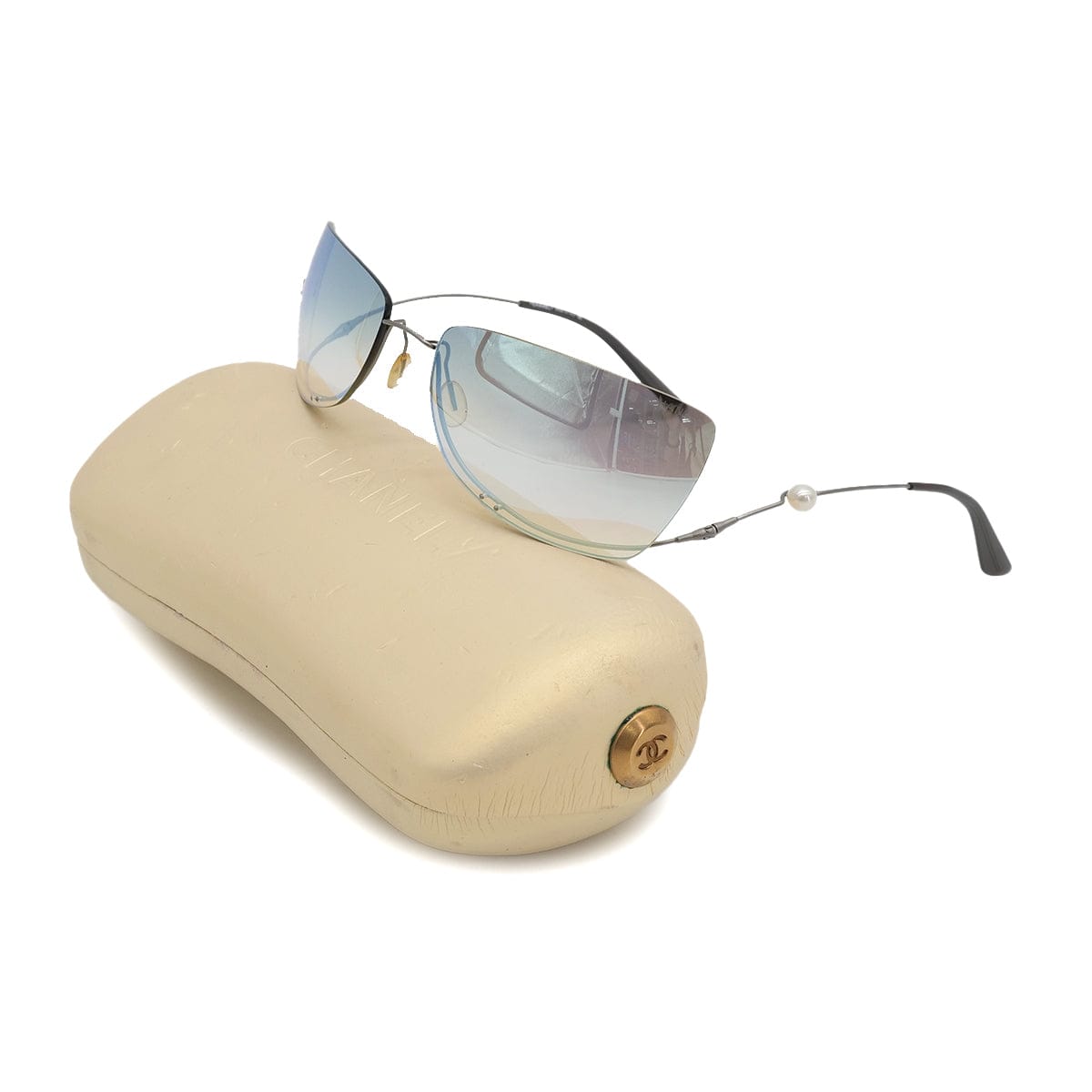 Luxury Promise Japan VINTAGE CHANEL COCOMARK SUNGLASSES FAUX PEARL SILVER EYEWEAR 90323172