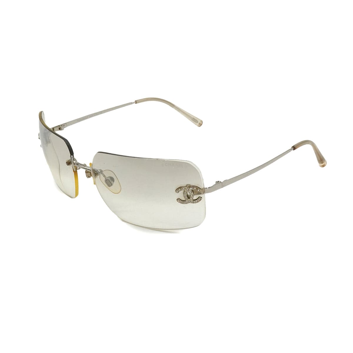 Luxury Promise Japan VINTAGE CHANEL COCOMARK SUNGLASSES RHINESTONE SILVER EYEWEAR 90328674