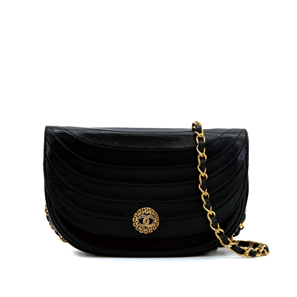 Luxury Promise Japan VINTAGE CHANEL COCOMARK WAVE STITCH CHAIN SHOULDER BAG BLACK LAMB SKIN GOLD HARDWARE 90315870