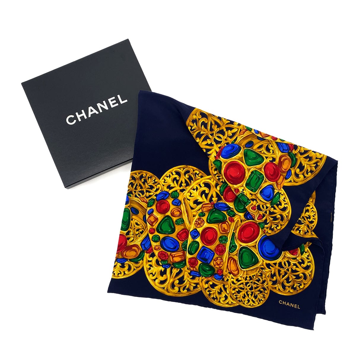 Luxury Promise Japan VINTAGE CHANEL COLORSTONE PATTERN SCARF MULTICOLOR SILK 90313872