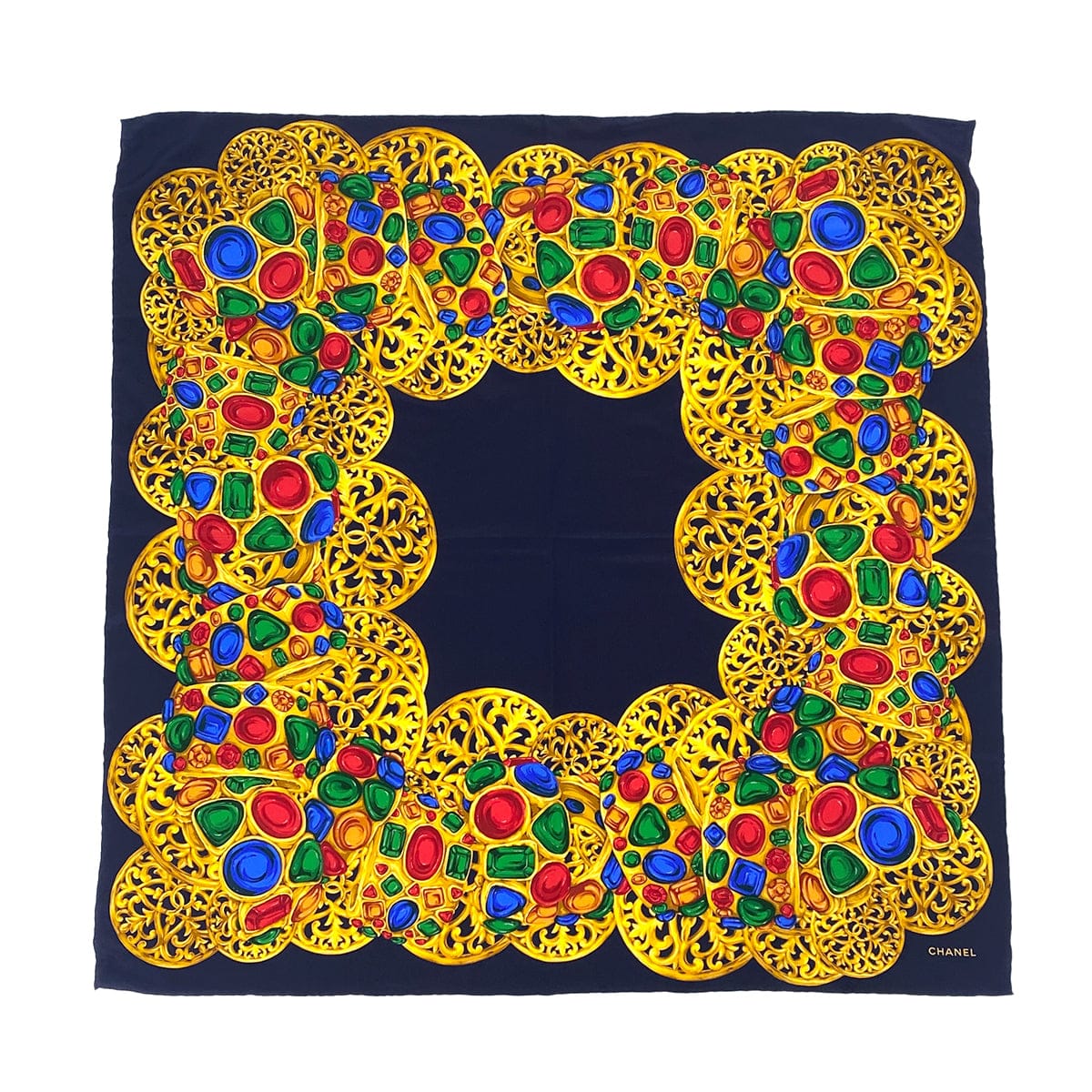 Luxury Promise Japan VINTAGE CHANEL COLORSTONE PATTERN SCARF MULTICOLOR SILK 90313872