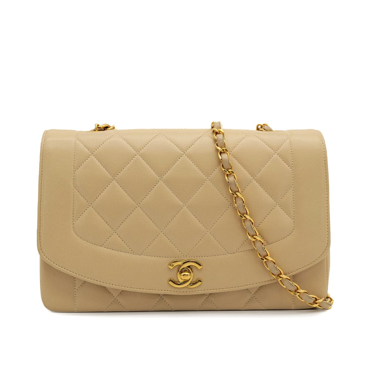 Luxury Promise Japan VINTAGE CHANEL DIANA MEDIUM CHAIN SHOULDER BAG BEIGE LAMB SKIN GOLD HARDWARE 90314777