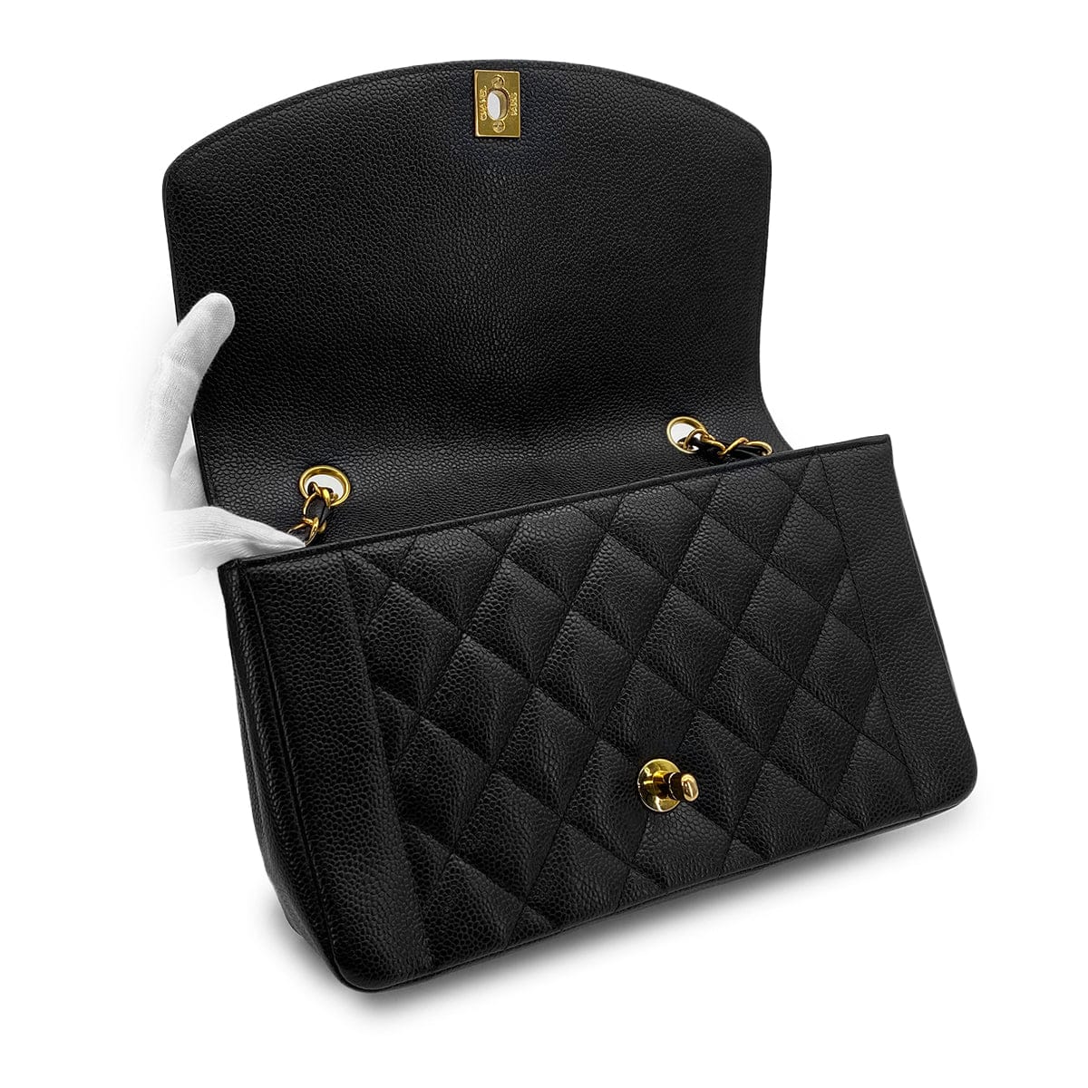 Luxury Promise Japan VINTAGE CHANEL DIANA MEDIUM CHAIN SHOULDER BAG BLACK CAVIAR SKIN GOLD HARDWARE 90317188