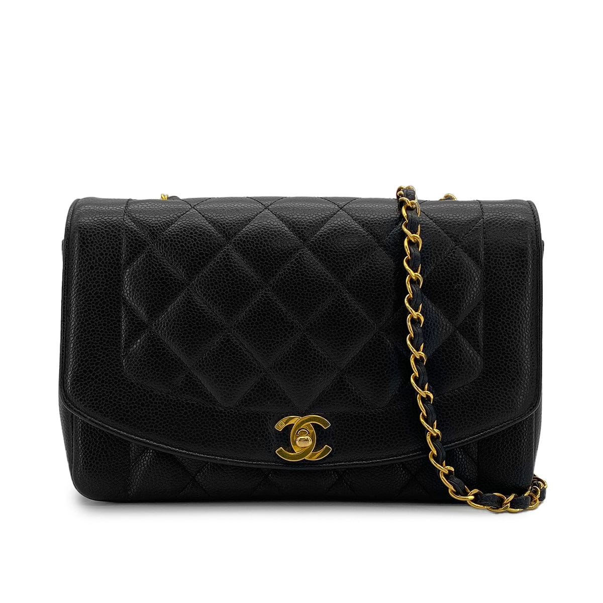Luxury Promise Japan VINTAGE CHANEL DIANA MEDIUM CHAIN SHOULDER BAG BLACK CAVIAR SKIN GOLD HARDWARE 90317188