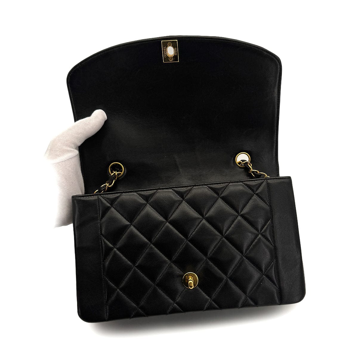 Luxury Promise Japan VINTAGE CHANEL DIANA MEDIUM CHAIN SHOULDER BAG BLACK LAMB SKIN GOLD HARDWARE  90323189