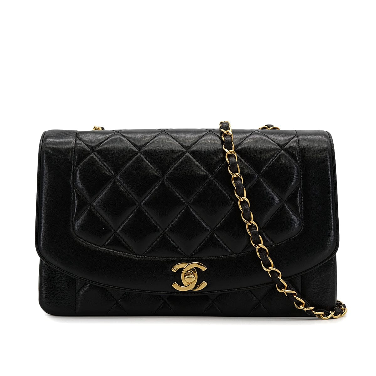 Luxury Promise Japan VINTAGE CHANEL DIANA MEDIUM CHAIN SHOULDER BAG BLACK LAMB SKIN GOLD HARDWARE  90323189