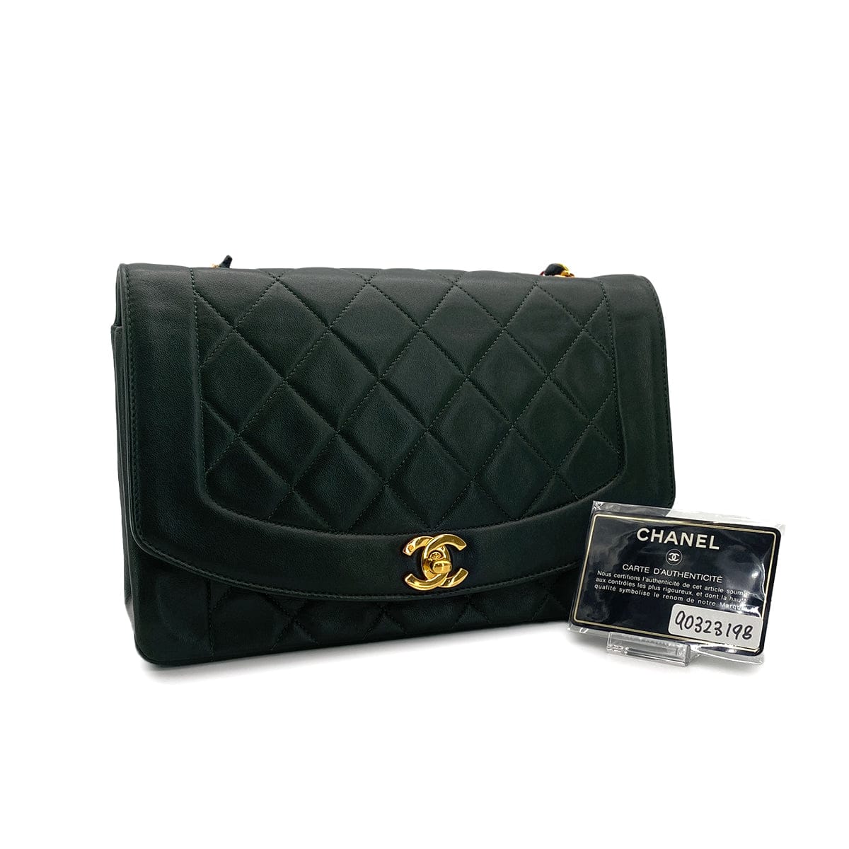Luxury Promise Japan VINTAGE CHANEL DIANA MEDIUM CHAIN SHOULDER BAG DARK GREEN LAMB SKIN GOLD HARDWARE 90323198