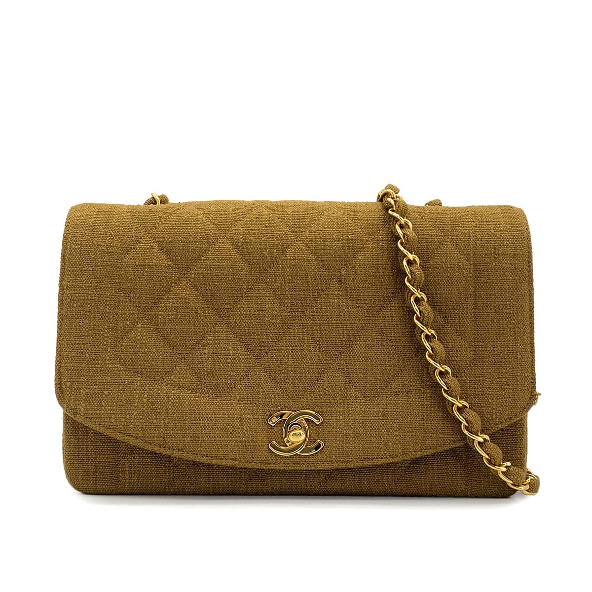Luxury Promise Japan VINTAGE CHANEL DIANA MEDIUM CHAIN SHOULDER BAG KAHKI CANVAS GOLD HARDWARE 90324834
