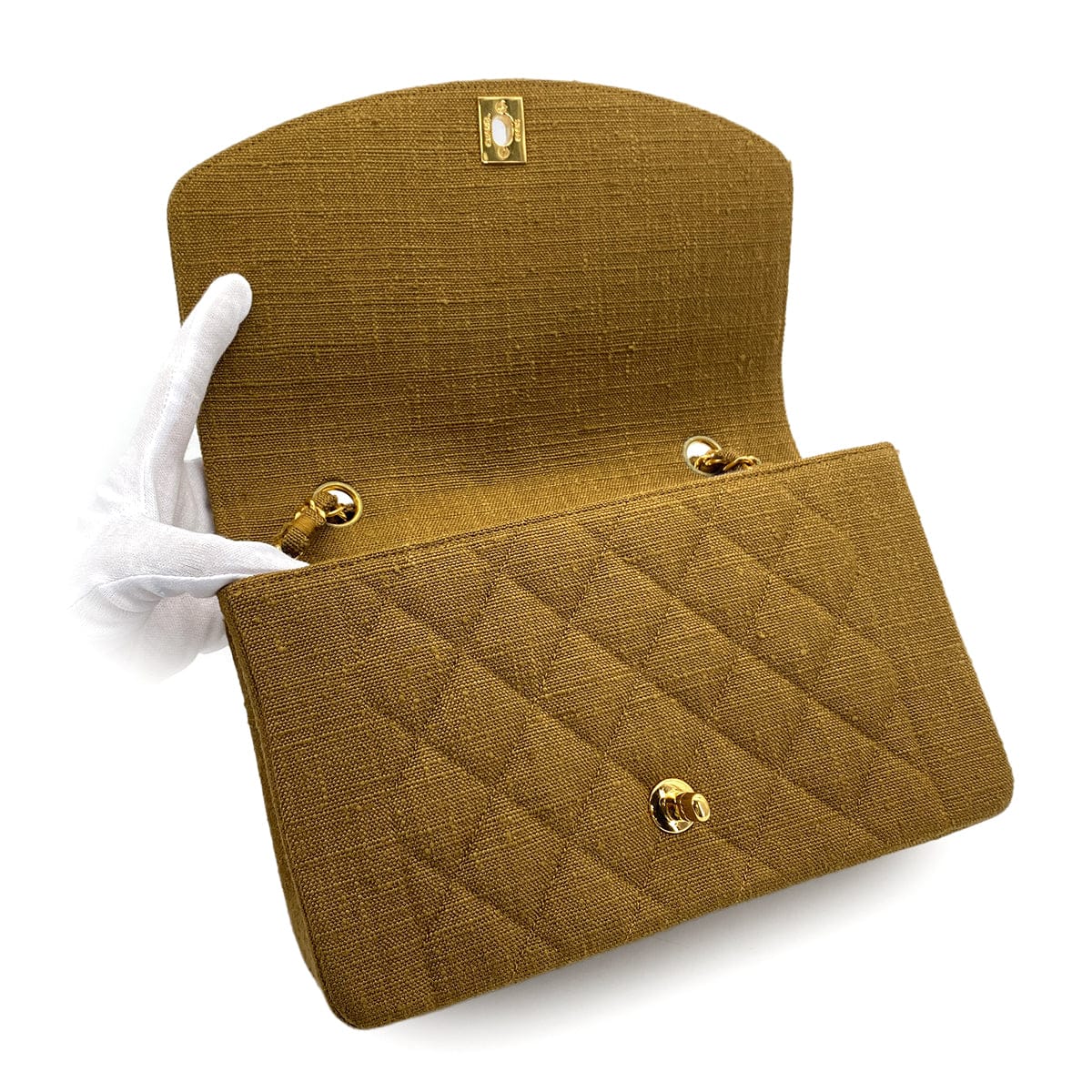 Luxury Promise Japan VINTAGE CHANEL DIANA MEDIUM CHAIN SHOULDER BAG KAHKI CANVAS GOLD HARDWARE 90324834