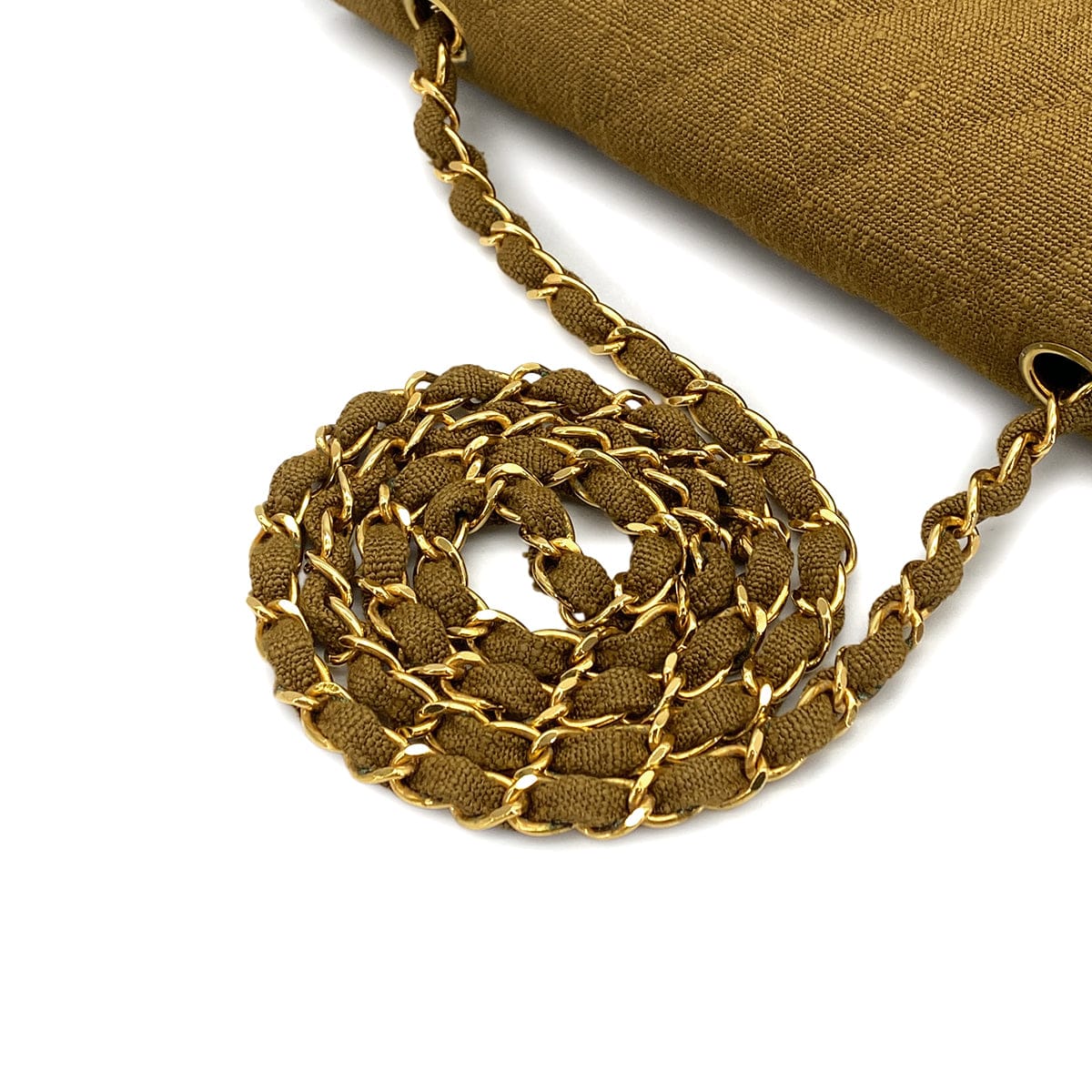 Luxury Promise Japan VINTAGE CHANEL DIANA MEDIUM CHAIN SHOULDER BAG KAHKI CANVAS GOLD HARDWARE 90324834