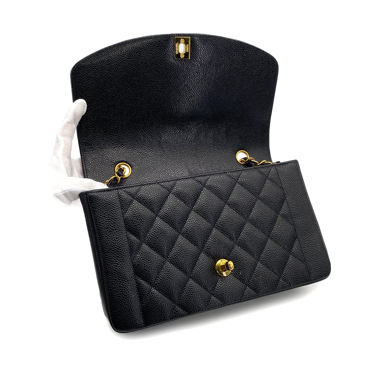 Luxury Promise Japan VINTAGE CHANEL DIANA MIDIUM CHAIN SHOULDER BAG BLACK CAVIAR SKIN GOLD HARDWARE 90318522