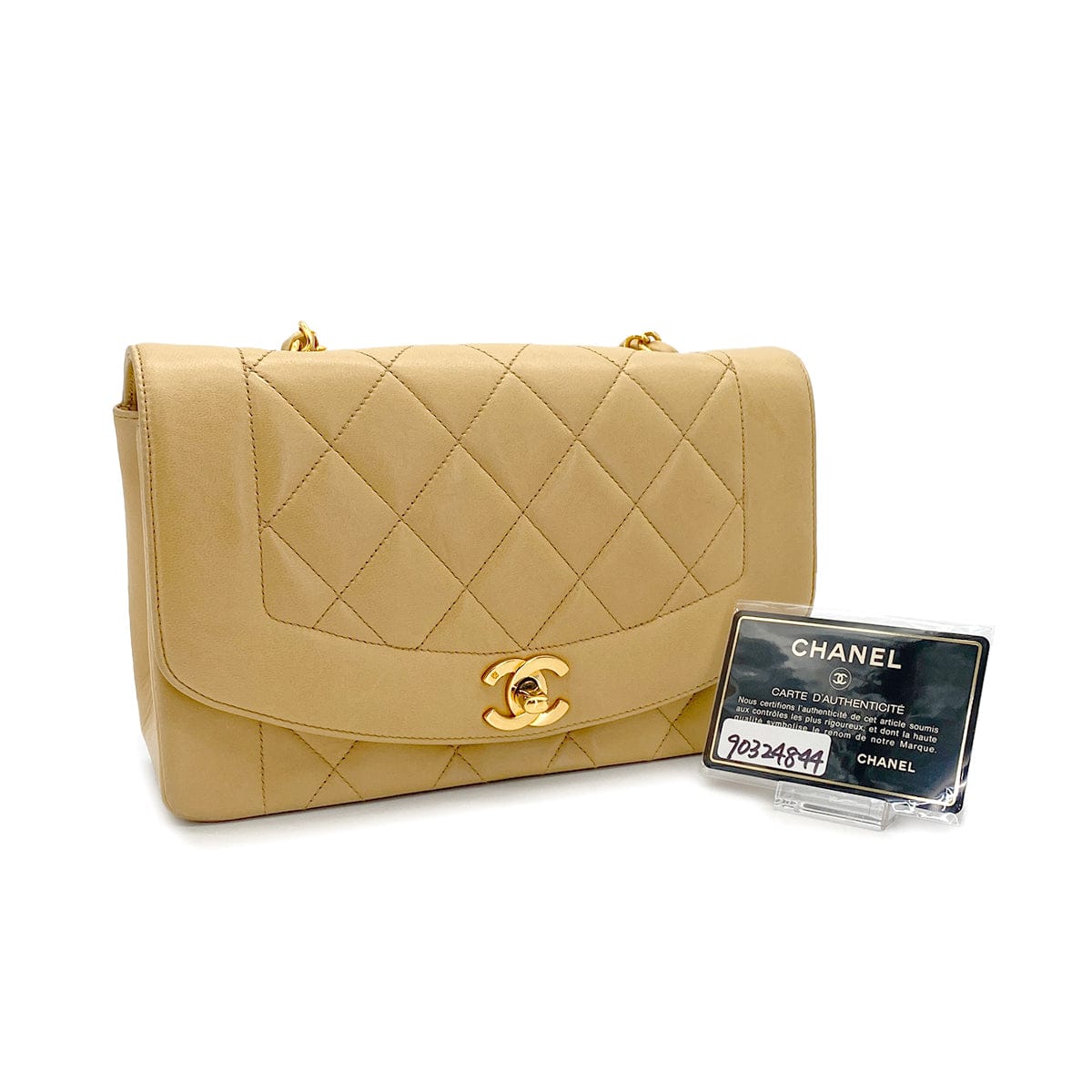 Luxury Promise Japan VINTAGE CHANEL DIANA SMALL CHAIN SHOULDER BAG BEIGE LAMB SKIN GOLD HARDWARE 90324844