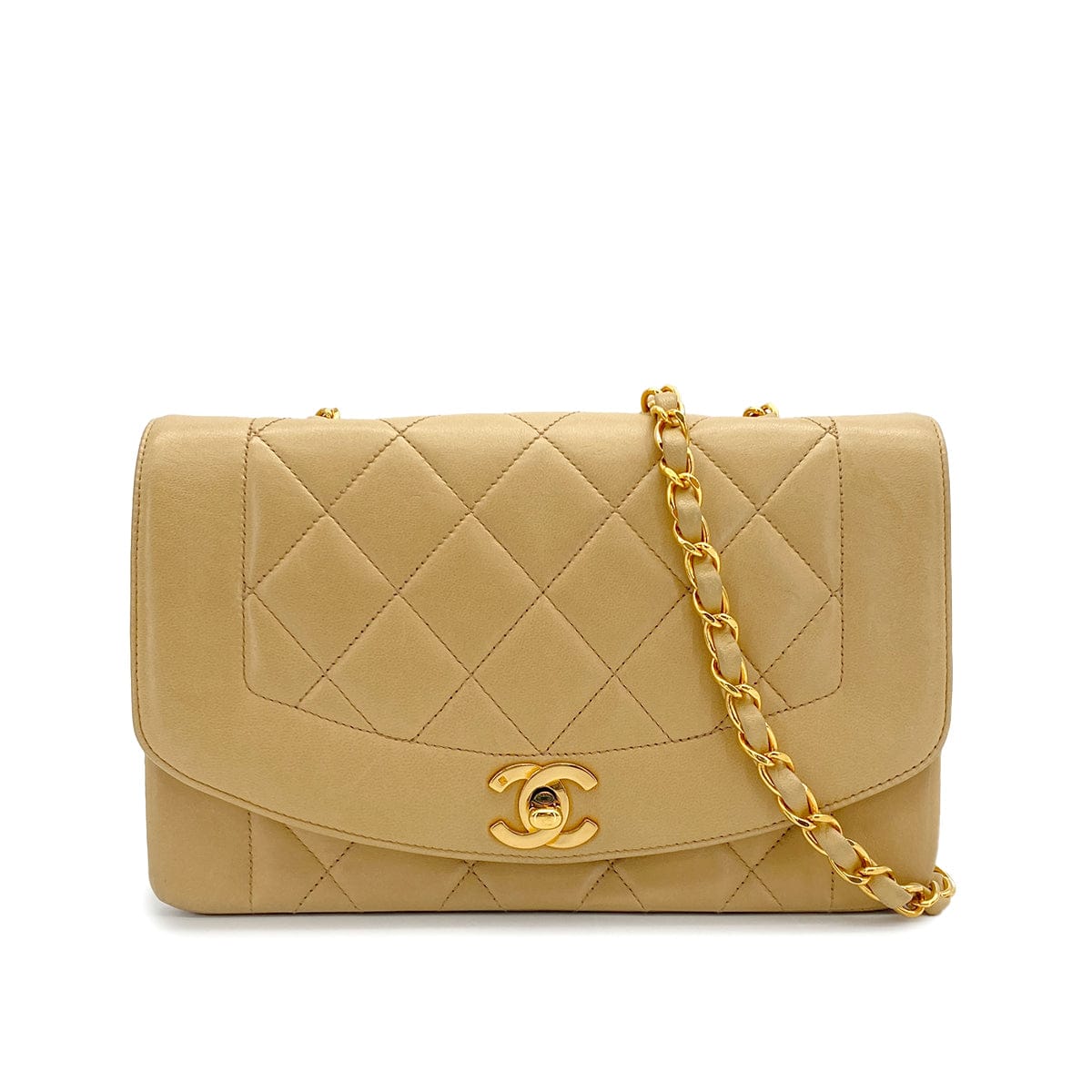 Luxury Promise Japan VINTAGE CHANEL DIANA SMALL CHAIN SHOULDER BAG BEIGE LAMB SKIN GOLD HARDWARE 90324844