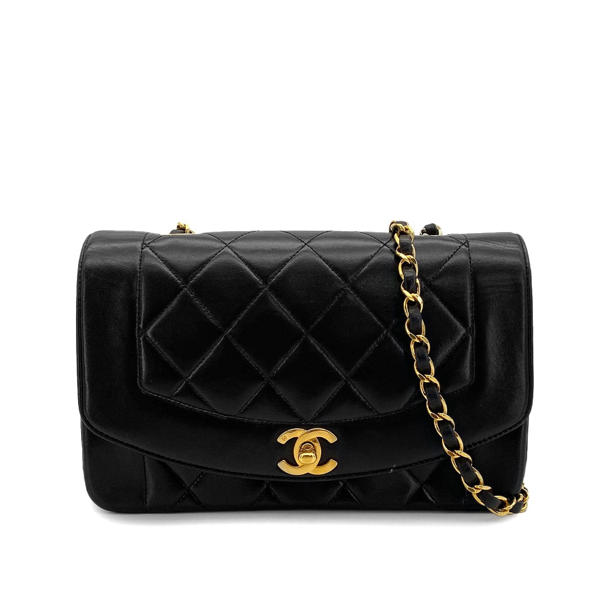 Luxury Promise Japan VINTAGE CHANEL DIANA SMALL CHAIN SHOULDER BAG BLACK LAMB SKIN GOLD HARDWARE 90314586