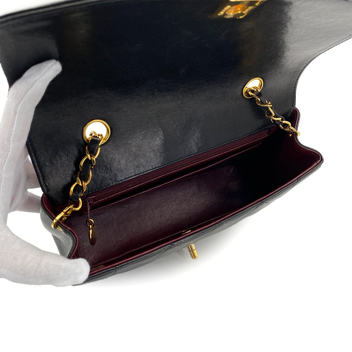 Luxury Promise Japan VINTAGE CHANEL DIANA SMALL CHAIN SHOULDER BAG BLACK LAMB SKIN GOLD HARDWARE 90314586