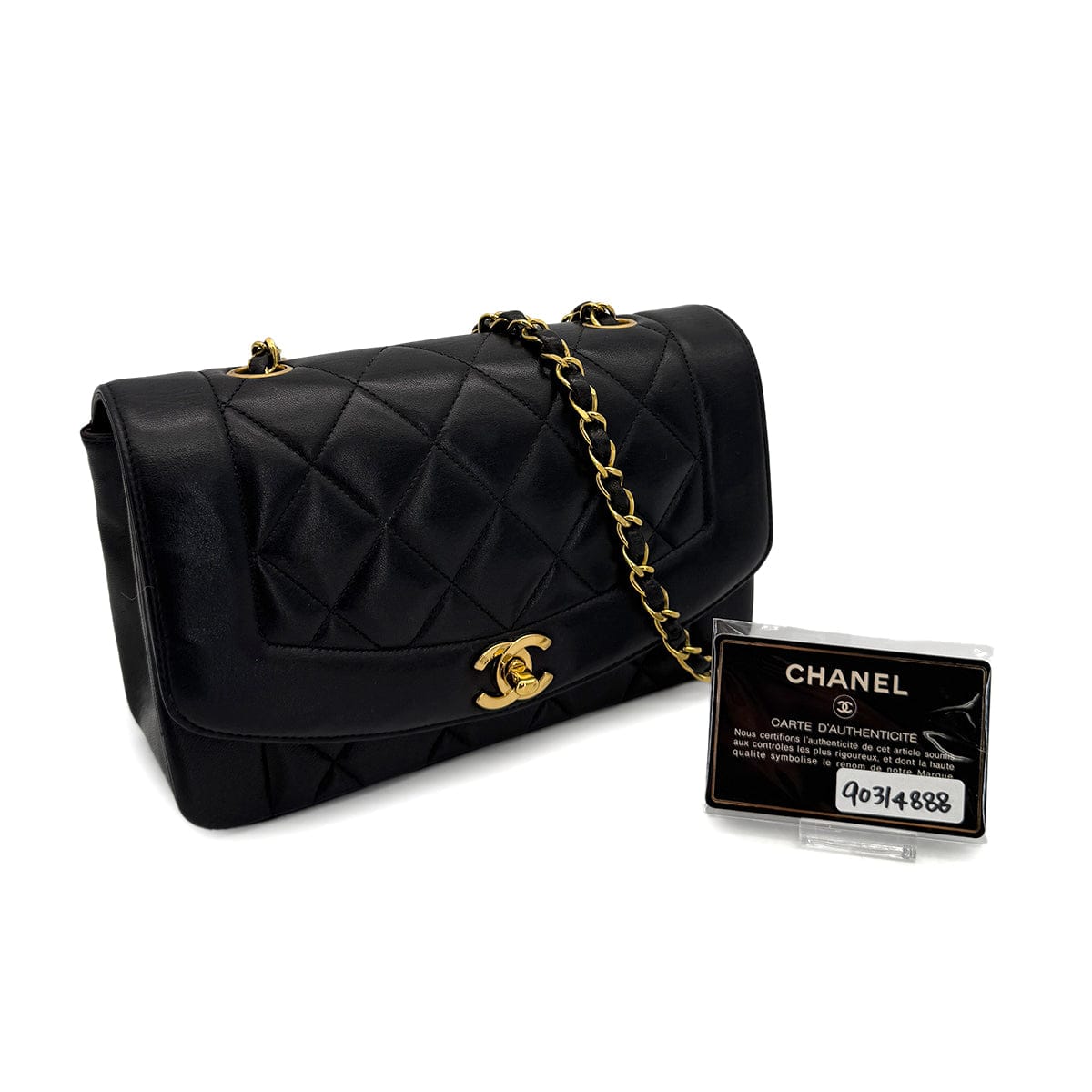 Luxury Promise Japan VINTAGE CHANEL DIANA SMALL CHAIN SHOULDER BAG BLACK LAMB SKIN GOLD HARDWARE 90314888